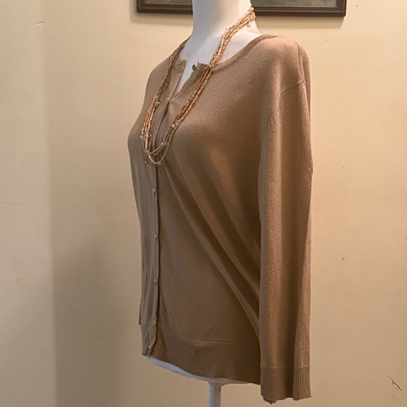 Women's Tan Cardigan Sweater - Picture 3 of 5